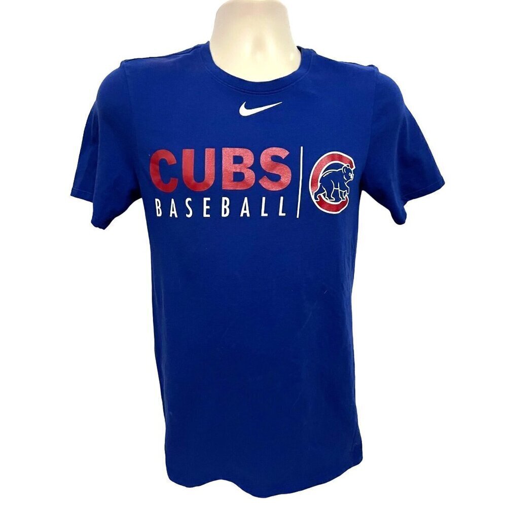 The Nike Tee Dri-Fit Chicago Cubs Baseball Blue Graphic T-Shirt Small Stretch